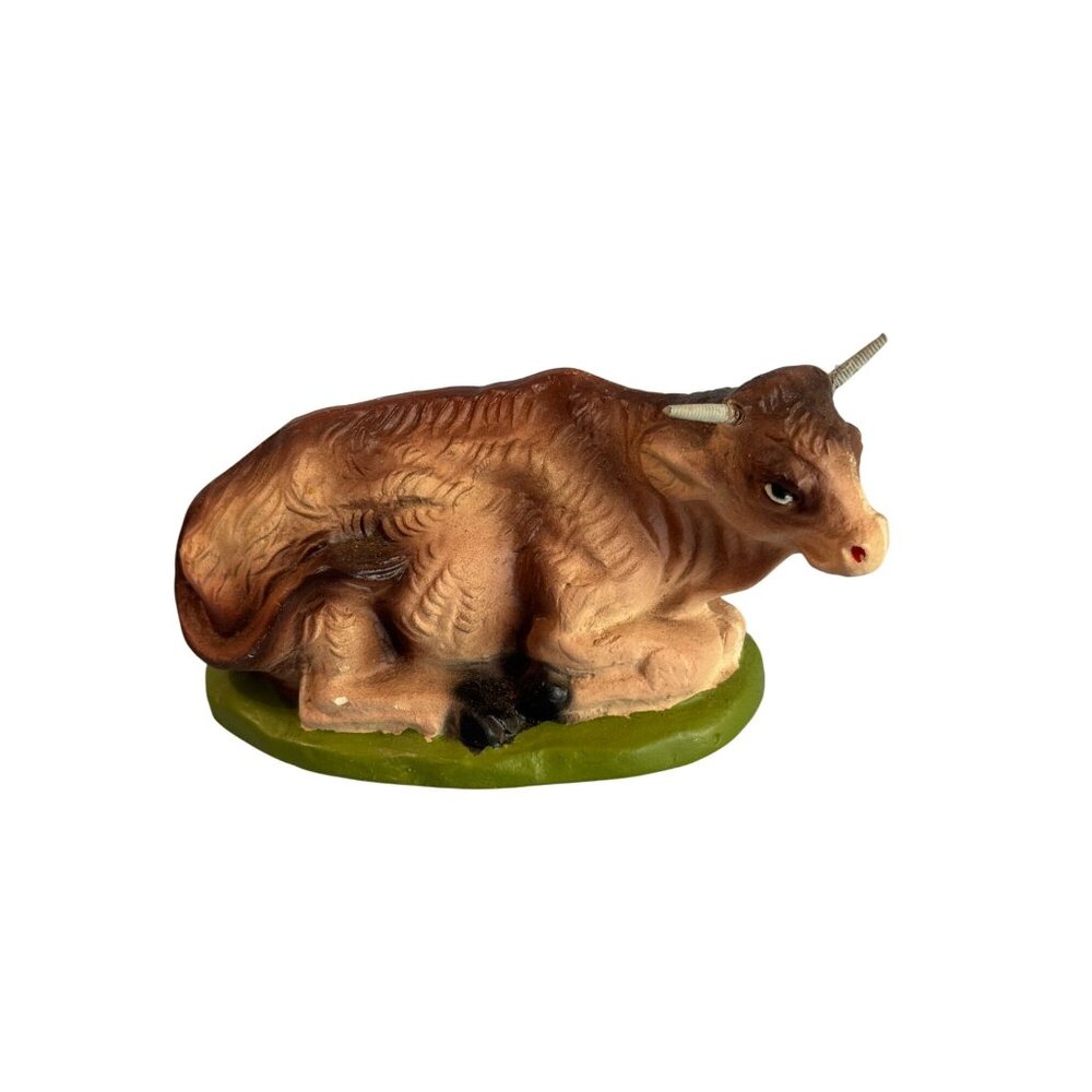 Midcentury Paper Mache Cow Figurine Brown Green 4.5 Inch Handmade Japan